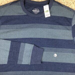 Roebuck Co Mens Thermal Sweater Large Blue Green Striped Long Sleeve Pullover